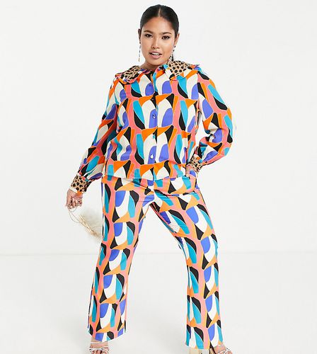 Pantalon d'ensemble à ceinture contrastante - Imprimé léopard abstrait - Never Fully Dressed Plus - Modalova