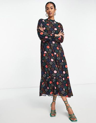 Robe babydoll longueur mollet à imprimé caurs fluo - Never Fully Dressed - Modalova