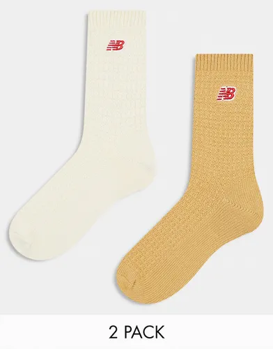 Lot de 2 paires de chaussettes gaufrées à logo brodé - Fauve et beige - New Balance - Modalova