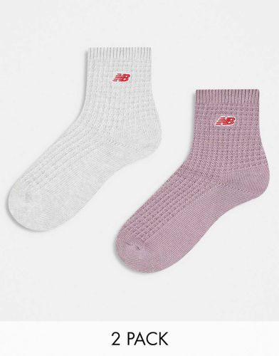 Lot de 2 paires de chaussettes gaufrées mi-montantes - Gris et violet - New Balance - Modalova