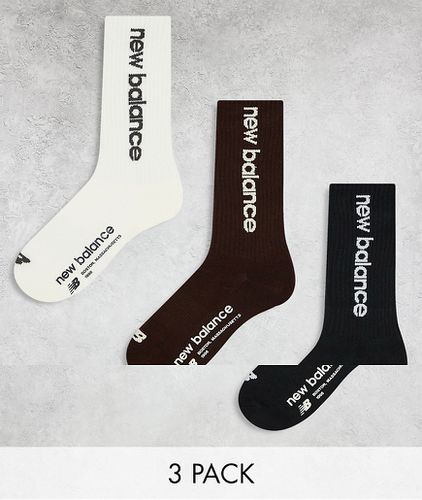 Lot de 3 paires de chaussettes à logo - Noir, marron et blanc - New Balance - Modalova