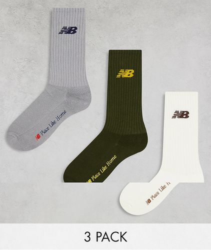 NB - Lot de 3 paires de chaussettes à imprimé Place Like Home - Blanc, gris et kaki - New Balance - Modalova