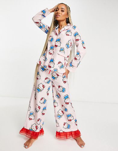 Ensemble de pyjama à imprimé Hello Kitty avec pantalon à ourlet en organza - New Girl Order - Modalova