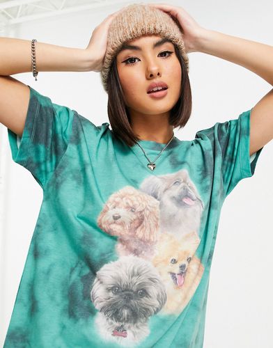 T-shirt oversize effet tie-dye motif chiens - New Girl Order - Modalova