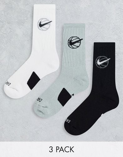Lot de 3 paires de chaussettes unisexes - Blanc, gris et noir - Nike Basketball - Modalova