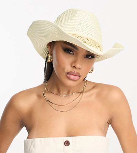 Chapeau de cowboy style festival avec bande en crochet - Crème - South Beach - Modalova