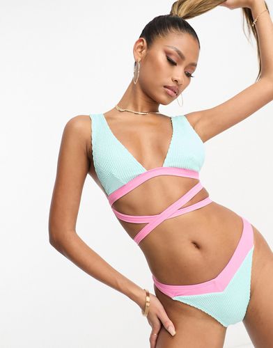 Bas de bikini texturé avec lien enveloppant et taille contrastante - clair - South Beach - Modalova