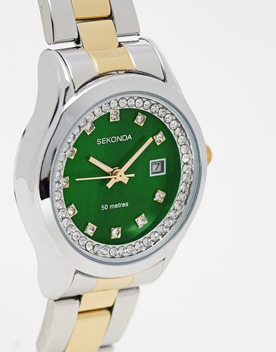 Montre bracelet en métal varié avec cadran vert - Argenté/doré - Sekonda - Modalova