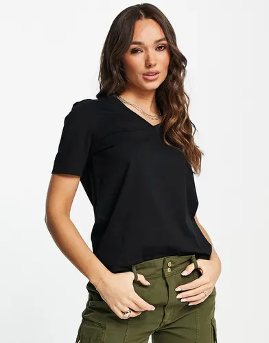 T-shirt col en V en coton à manches courtes - Selected - Modalova