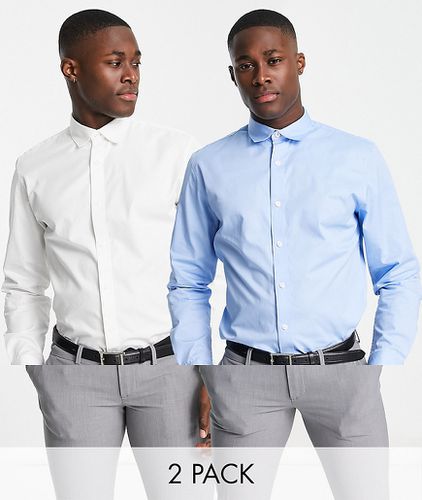 Lot de 2 chemises coupe slim en coton mélangé - Blanc et bleu - MULTI - Selected Homme - Modalova