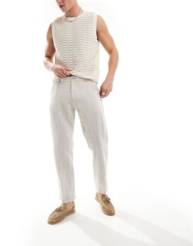 Pantalon de costume coupe slim en lin mélangé - Beige - Selected Homme - Modalova
