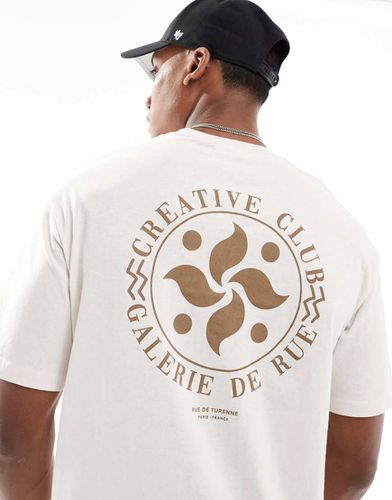 T-shirt oversize avec imprimé cercle au dos - Crème - Selected Homme - Modalova