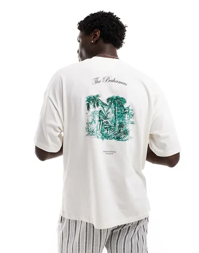 T-shirt oversize avec imprimé Bahamas au dos - Crème - Selected Homme - Modalova