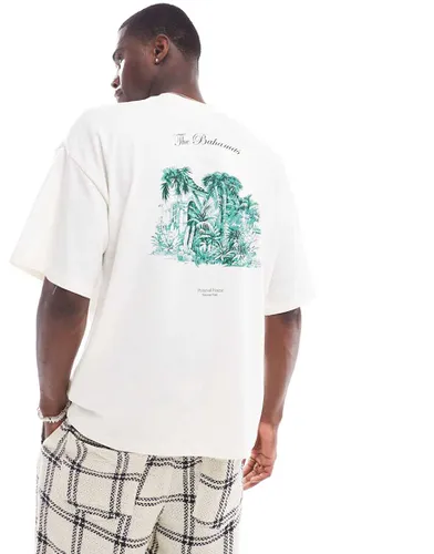 T-shirt oversize avec imprimé Bahamas au dos - Crème - Selected Homme - Modalova