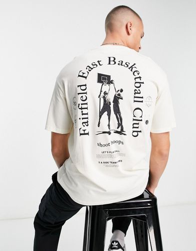 T-shirt oversize avec imprimé basketball au dos - Beige - Selected Homme - Modalova