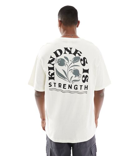 T-shirt oversize avec imprimé Kindness is strength au dos - Crème - Selected Homme - Modalova