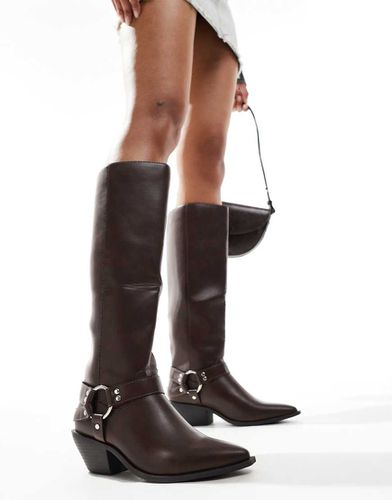 Bottes hauteur genou style western - Chocolat - Seqwl - Modalova