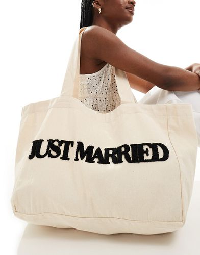 Tote bag avec broderie Just Married - Taupe - Six Stories - Modalova