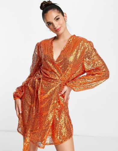 Robe courte croisée à nouer ornée de sequins - Style Cheat - Modalova