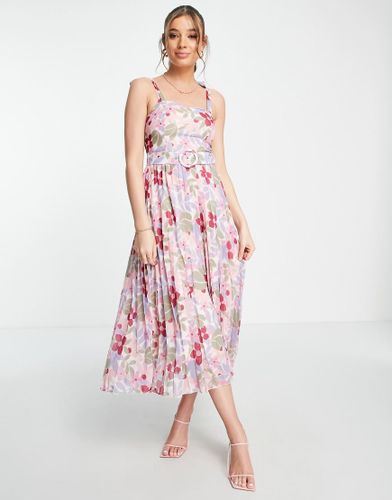 Robe plissée mi-longue à fleurs avec bretelles nouées et ceinture - Style Cheat - Modalova