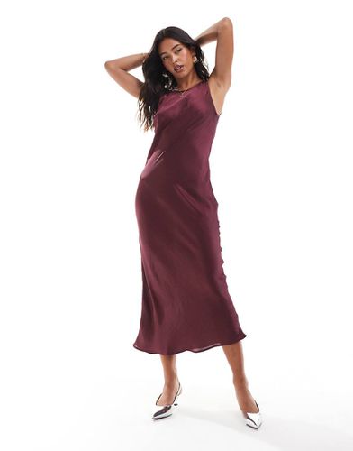 Robe mi-longue en satin - Bordeaux - Stradivarius - Modalova