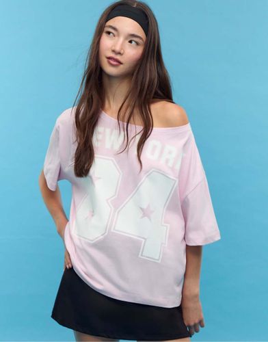 T-shirt imprim  encolure bateau - pastel - Stradivarius - Modalova