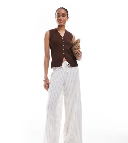 Tall - Pantalon ample en aspect lin  rayures - Blanc - Stradivarius - Modalova