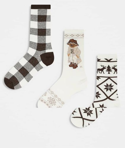 Coffret cadeau de 3 paires de chaussettes pour les fêtes avec logo ours - Crème - Polo Ralph Lauren - Modalova