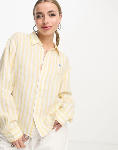 Chemise en lin à rayures coupe carrée à logo emblématique - Blanc/ - Polo Ralph Lauren - Modalova