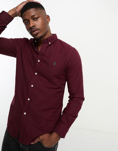 Chemise Oxford ajustée teinte en pièce à logo emblématique - Bordeaux - Polo Ralph Lauren - Modalova