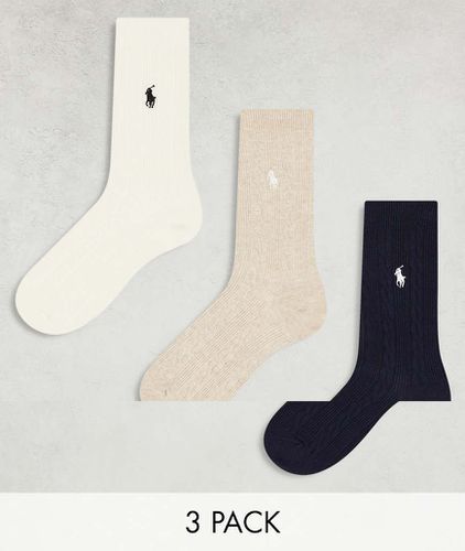 Lot de 3 paires de chaussettes à logo poney - Bleu marine, crème et beige - Polo Ralph Lauren - Modalova