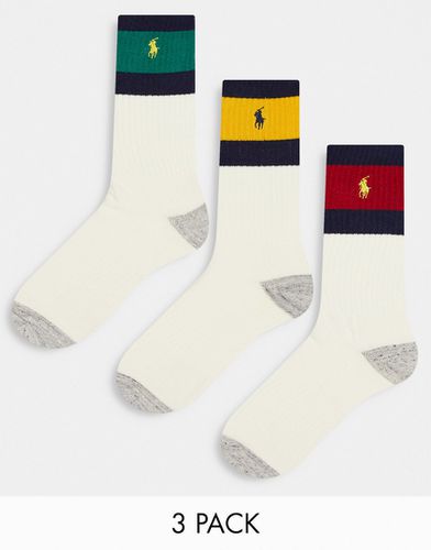 Lot de 3 paires de chaussettes avec rayure colorée et logo poney - cassé - Polo Ralph Lauren - Modalova