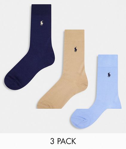 Lot de 3 paires de chaussettes en coton mercerisé - Bleu/beige/bleu marine - Polo Ralph Lauren - Modalova