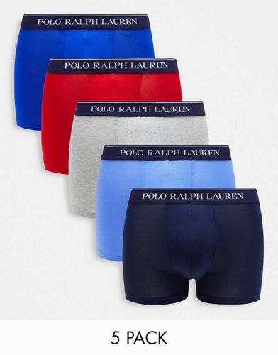 Lot de 5 boxers avec taille griffée - Gris, bleu, rouge et bleu marine - Polo Ralph Lauren - Modalova