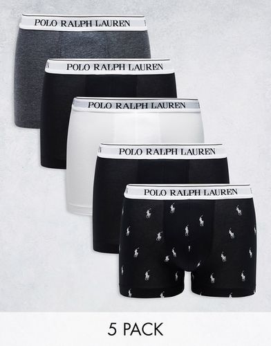 Lot de 5 boxers - , gris, blanc et imprimé logo poney - Polo Ralph Lauren - Modalova