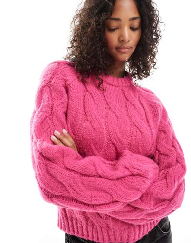 Pull en maille torsade - Rose vif - Pieces - Modalova