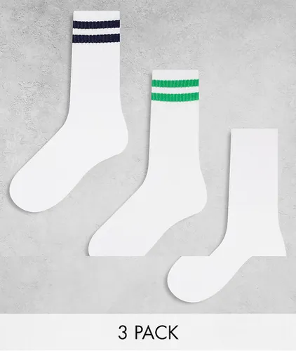 Sport Core - Lot de 3 paires de chaussettes à rayures - Vert, et bleu marine - Pieces - Modalova