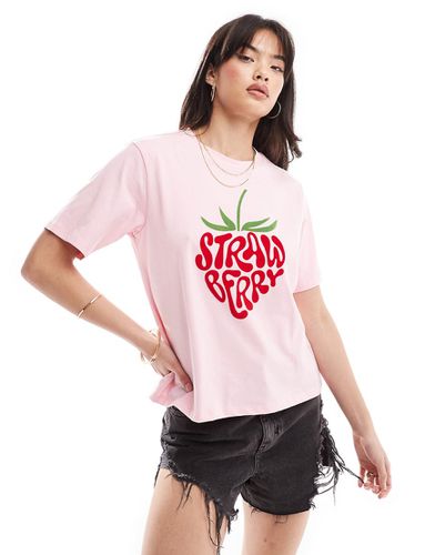 T-shirt oversize à imprimé Strawberry en feutre - Pieces - Modalova
