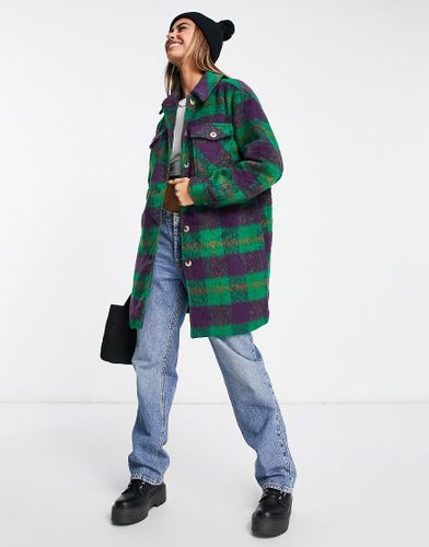 Veste chemise longue en tissu bross pais  carreaux - Violet/vert - Pieces - Modalova