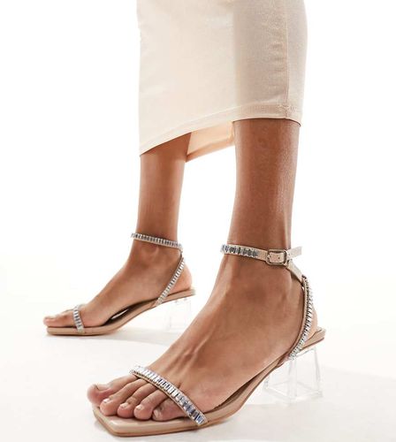 Slay - Sandales à talon carré transparent avec bride ornementée - Argenté - Public Desire Wide Fit - Modalova