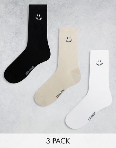 Lot de 3 paires de chaussettes brodées - Noir/blanc/beige - Pull & bear - Modalova