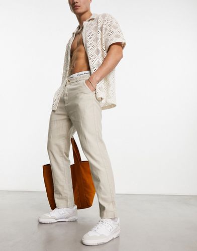 Pantalon chino basique en lin - Sable - Pull & bear - Modalova