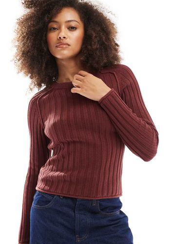 Pull en maille côtelée - Bordeaux - Pull & bear - Modalova