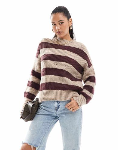 Pull en maille rayée - Bordeaux/sable chiné - Pull & bear - Modalova