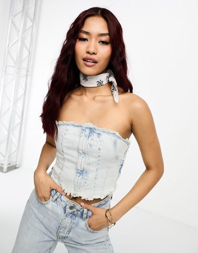 Top d'ensemble façon corset en jean avec bords effilochés - délavé clair - Pull & bear - Modalova