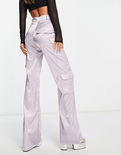 Pantalon cargo taille haute en tissu satiné - Lilas - Rebellious Fashion - Modalova