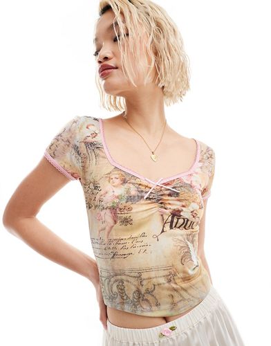 T-shirt à mancherons et imprimé renaissance avec fronces à l'avant - Reclaimed Vintage - Modalova