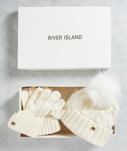 Coffret cadeau bonnet et gants - Crème - River Island - Modalova