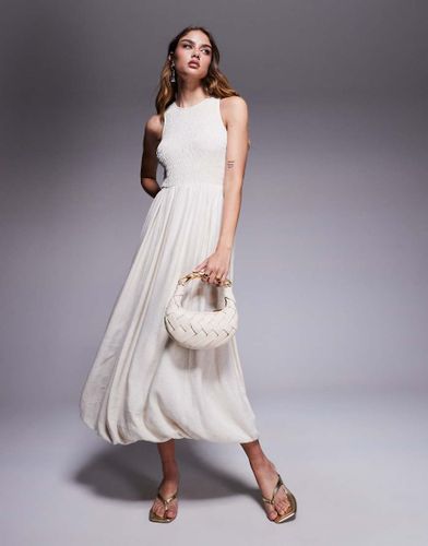 Robe mi-longue bouffante en lin mlang - Crme - River Island - Modalova