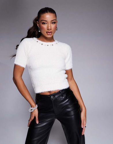 Top manches courtes en maille duveteuse - Crème - River Island - Modalova